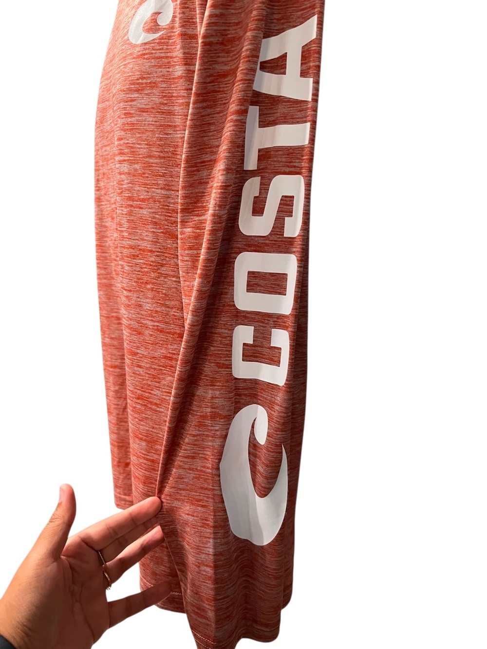 Costa Heathered Coral-White Long Sleeve Logo Shirt - Picture 6 of 7